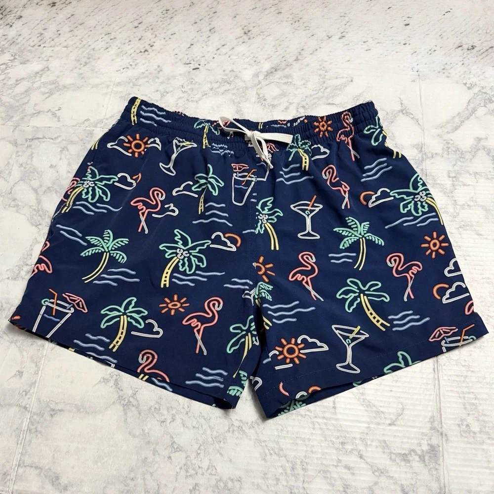 Chubbies Navy Blue Neon Lights Graphic Swim Trunks Lined Boxer Brief Size XL